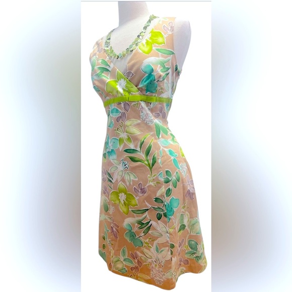 Maggy London Floral Green and Cream Midi Dress - Picture 1 of 7